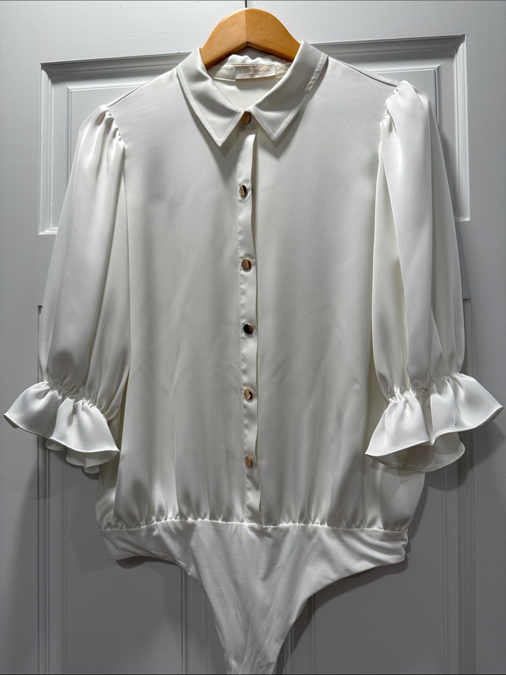 Ramy Brook Ivory Button-Front Puff Sleeve Bodysuit